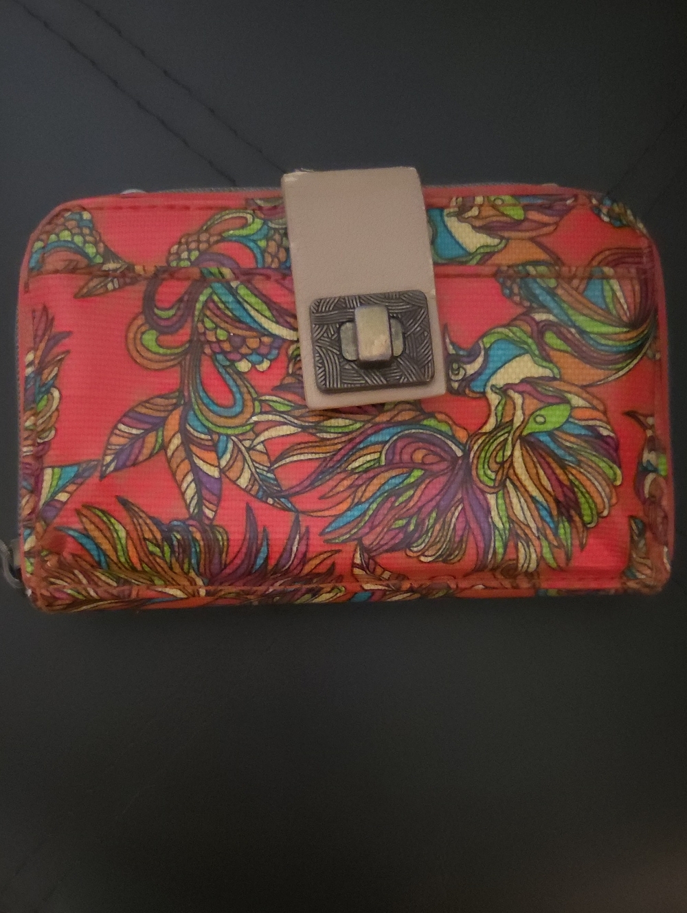 Sakroots Coral Multi Peacock-Print Wallet